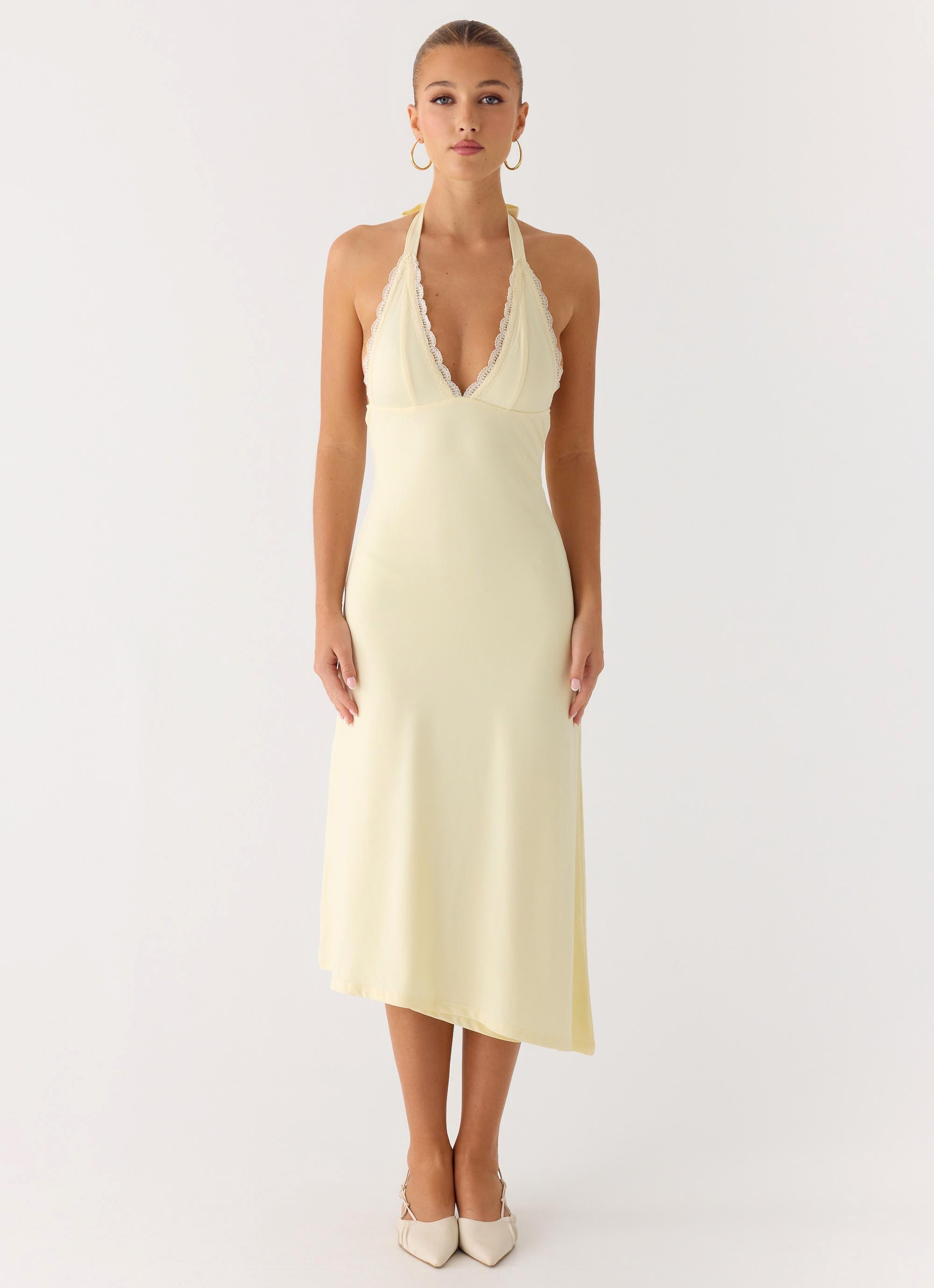 Illuminate Halter Midi Dress - Butter Yellow