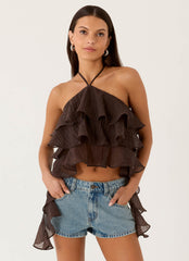 Inna Frill Halter Top - Chocolate