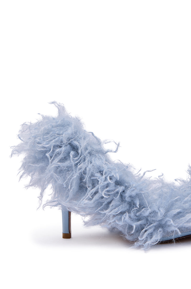 AZALEA WANG JAMEEKA BABY BLUE CURLY FUR PUMP STILETTO HEEL
