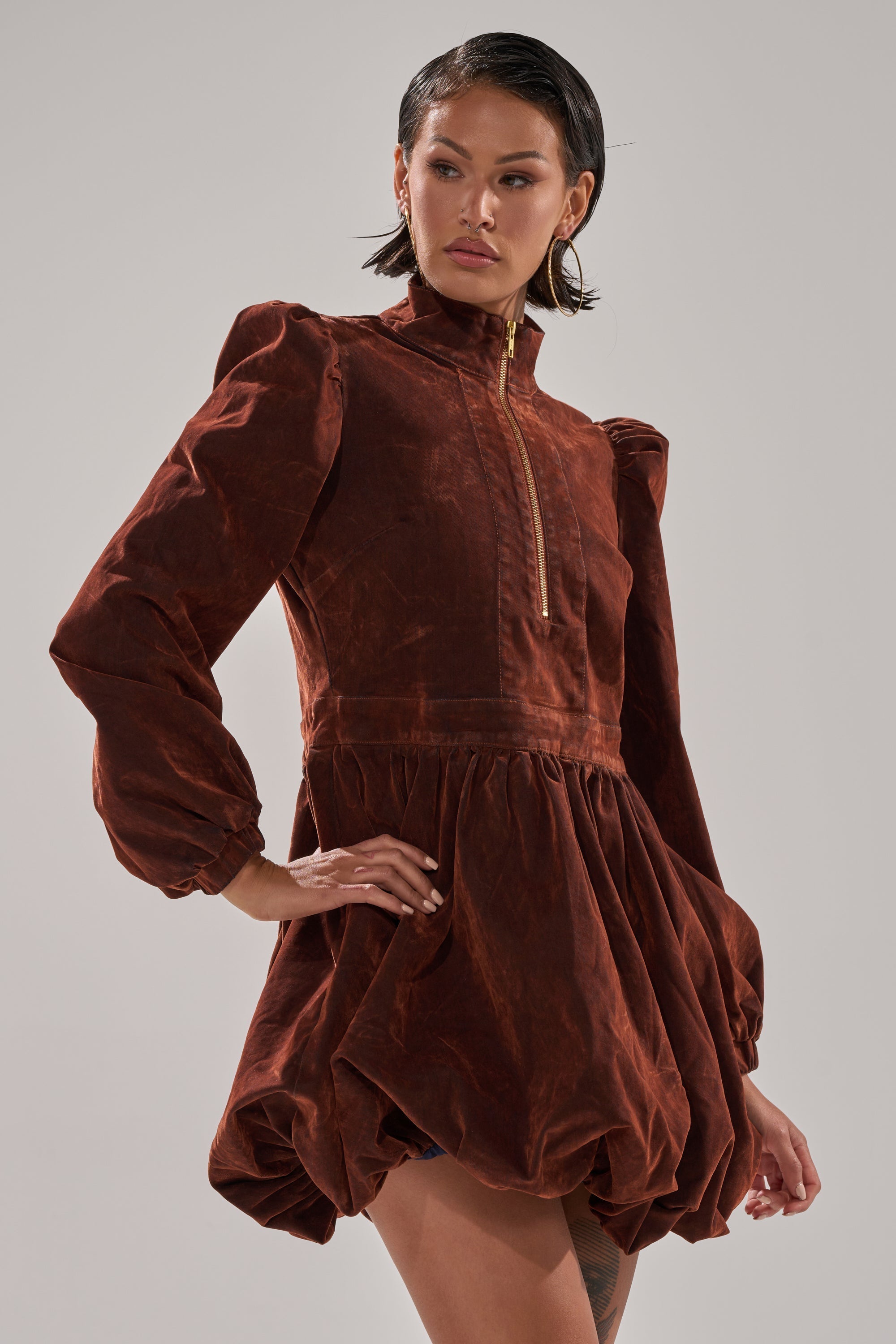 PASS THE BUBBLY MINI DRESS IN VELVET DENIM