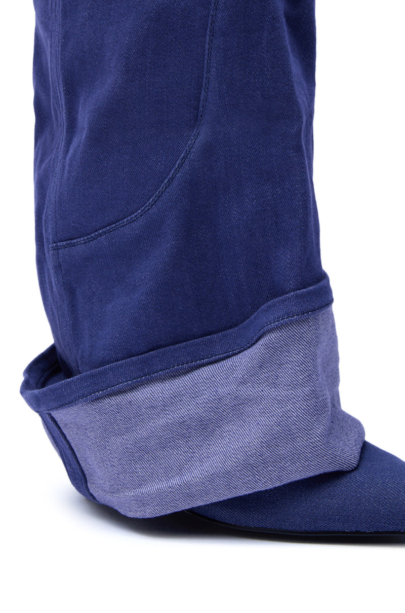 AZALEA WANG JATIN DENIM CUFF FOLD OVER WEDGE BOOTIE