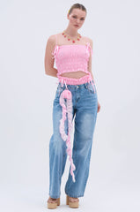 CALL ME RELAXED DENIM PANT WITH RUFFLES