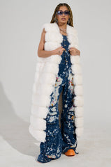 JENNY LIN FAUX FUR MAXI VEST IN WHITE