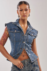 LILY DENIM BUTTON DOWN IN MEDIUM BLUE DENIM