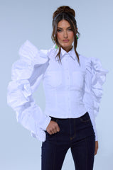 DREA RUFFLE SLEEVE BUTTON DOWN