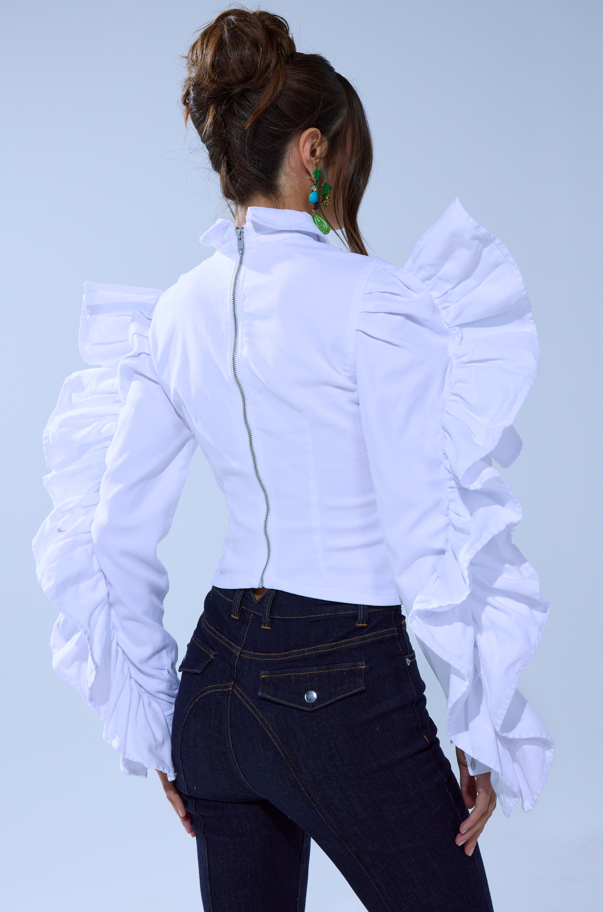 DREA RUFFLE SLEEVE BUTTON DOWN