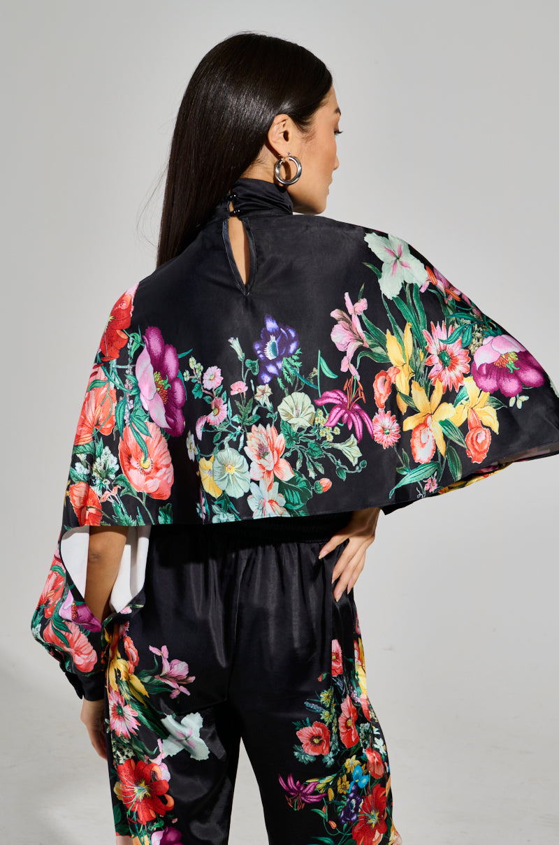 FULL BLOOM SATIN MOCK NECK BLOUSE
