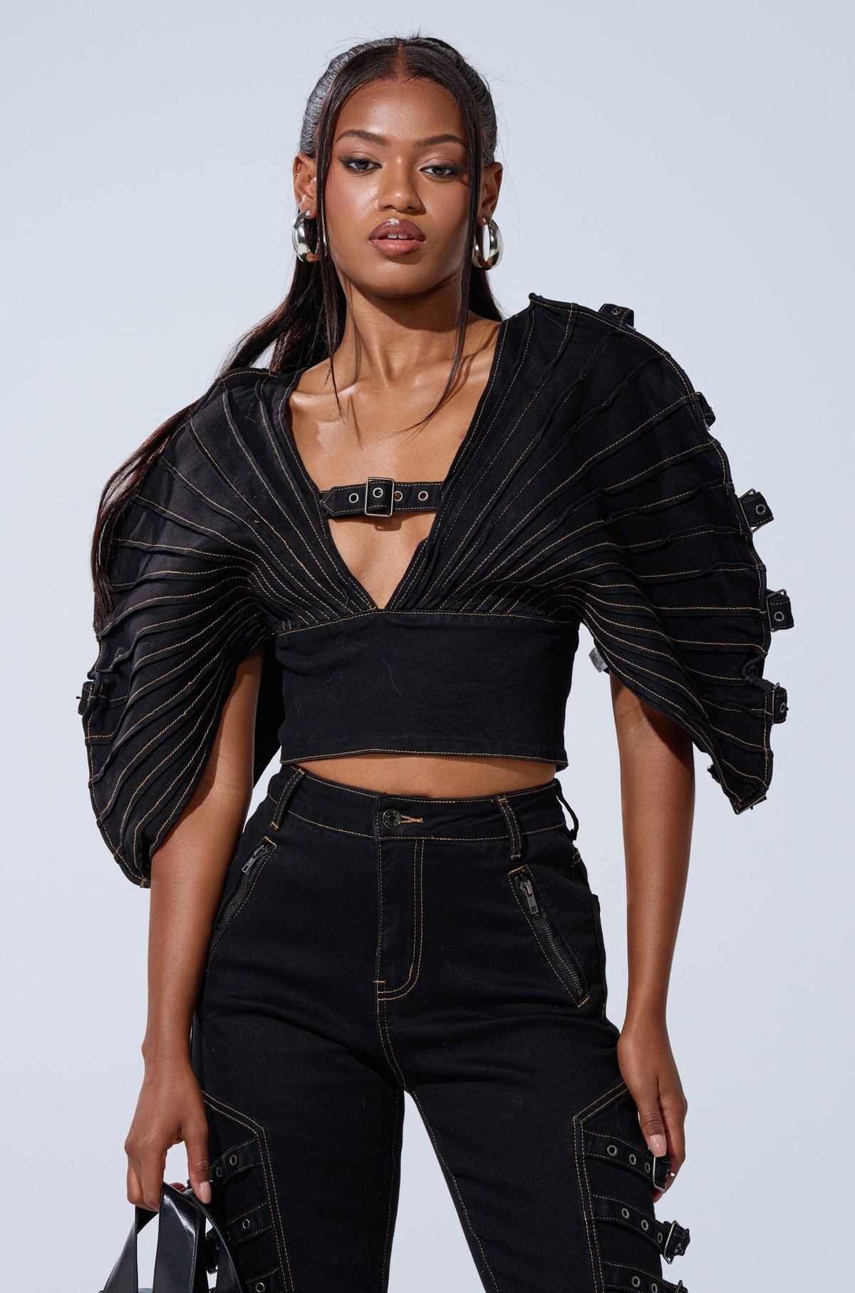BUCKLE UP DENIM BLOUSE