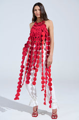 LIGHTS FLASHING HALTER TIE NECK TOP IN RED