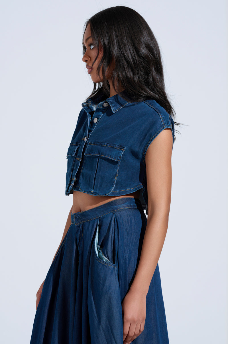 CARRIE BUTTON DOWN DENIM VEST TOP