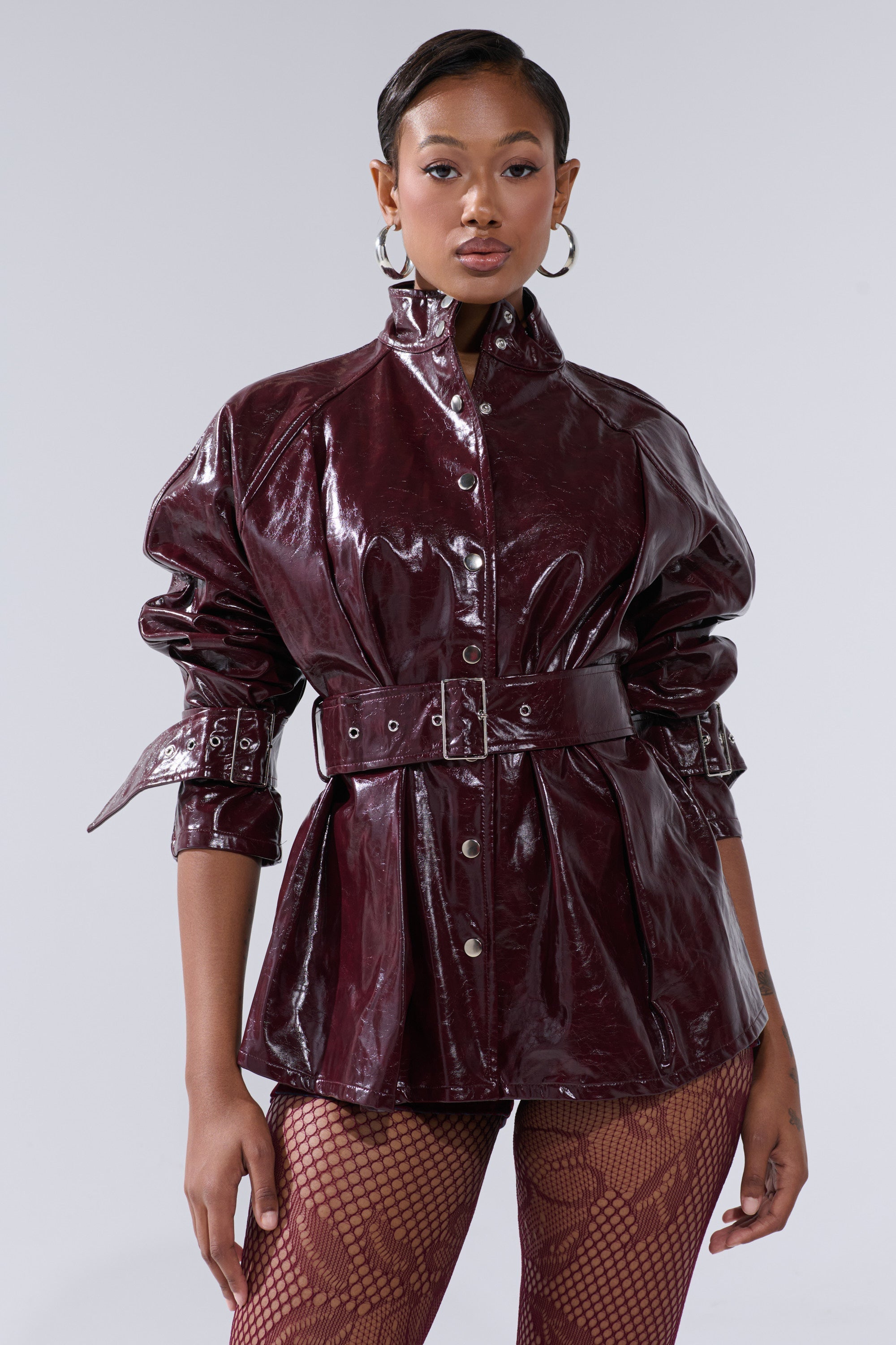 ON FIRE FAUX LEATHER BUTTON DOWN