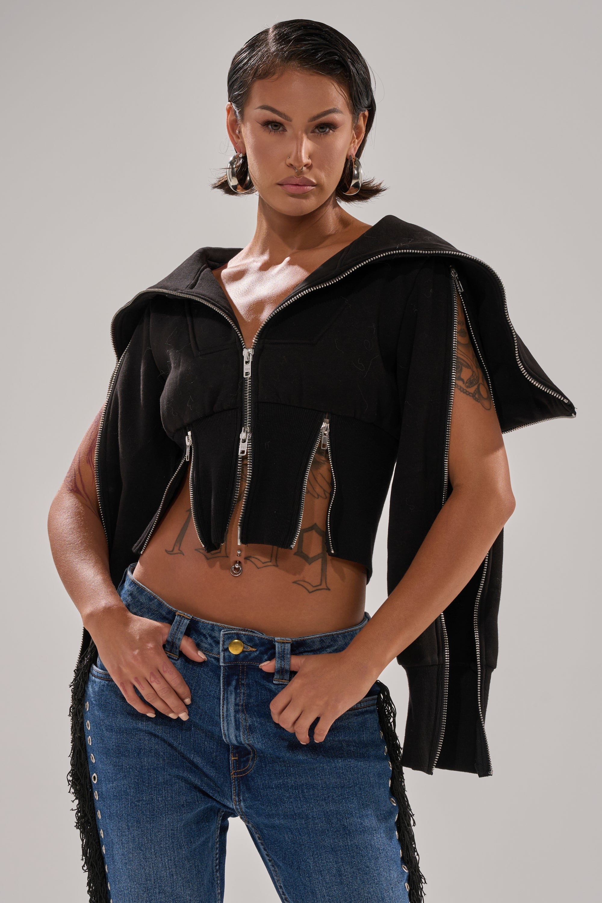 MULTI ZIP CORSETED HOODIE