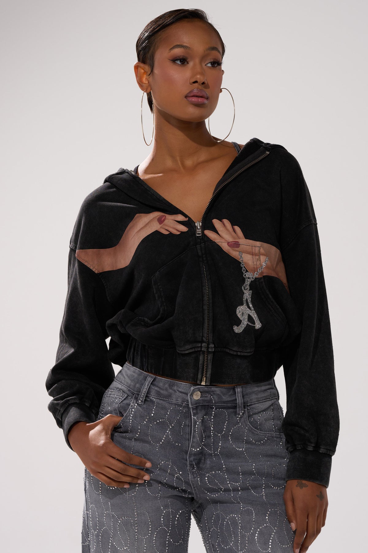 GRAB MY HAND ZIP UP SWEATSHIRT