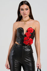 ROSE PETALS CORSET TOP IN BLACK MULTI