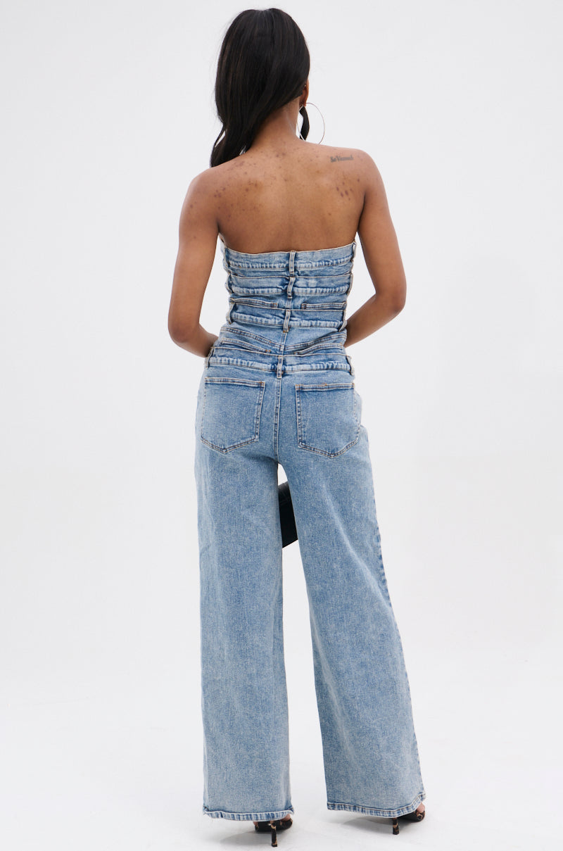 DENIM DENIM DENIM LAYERED JUMPSUIT