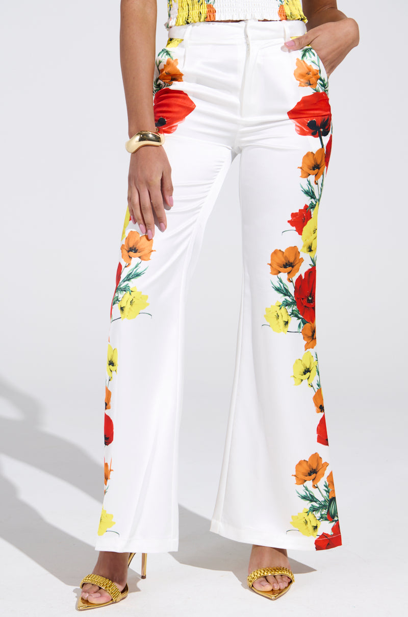 MIND MY OWN FLORAL SATIN TROUSERS