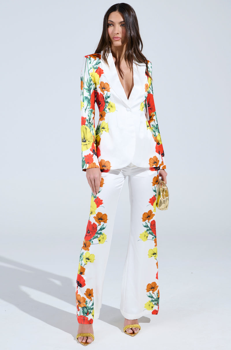 MIND MY OWN FLORAL SATIN TROUSERS