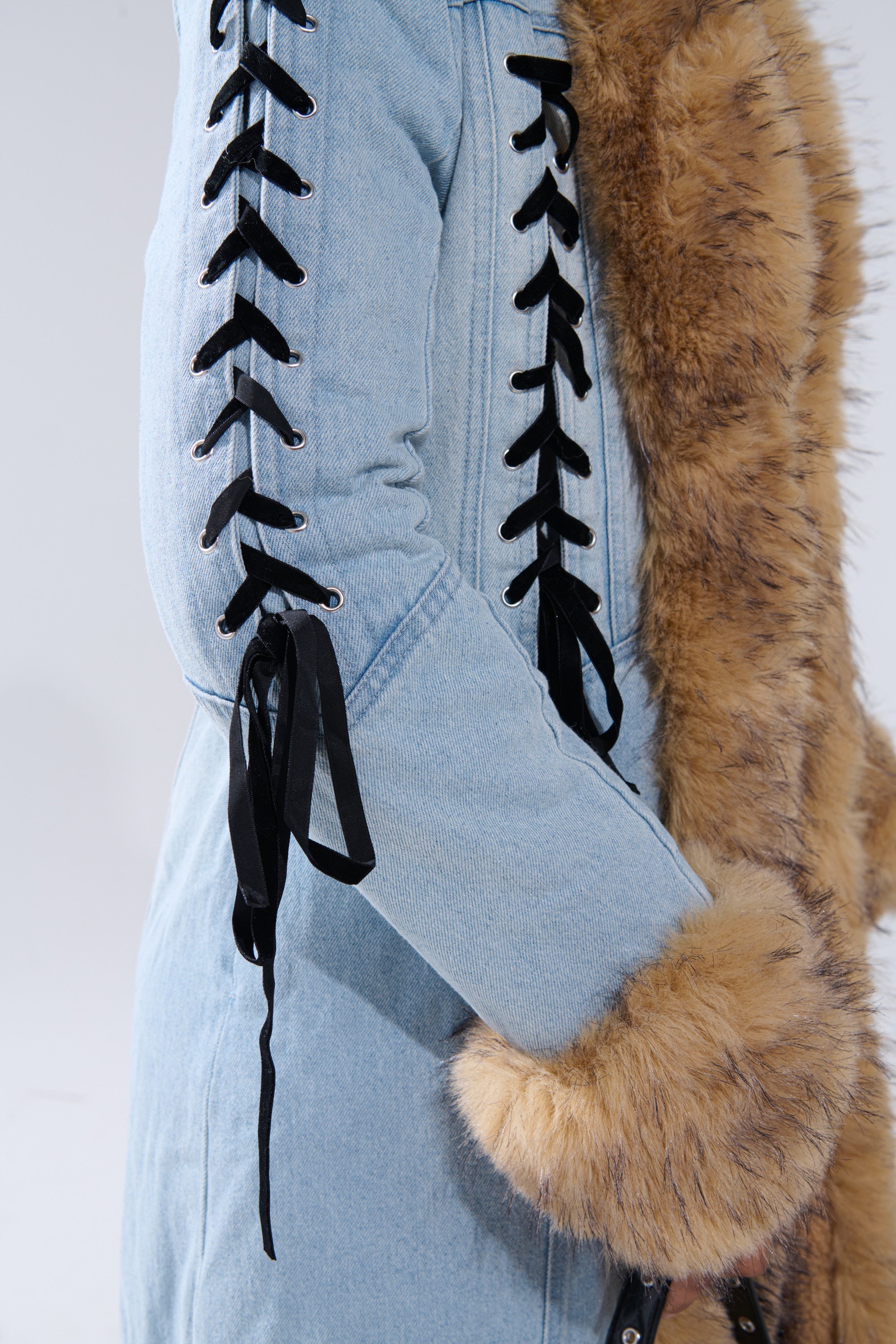 ERYKAH FUR TRIM DENIM TRENCH
