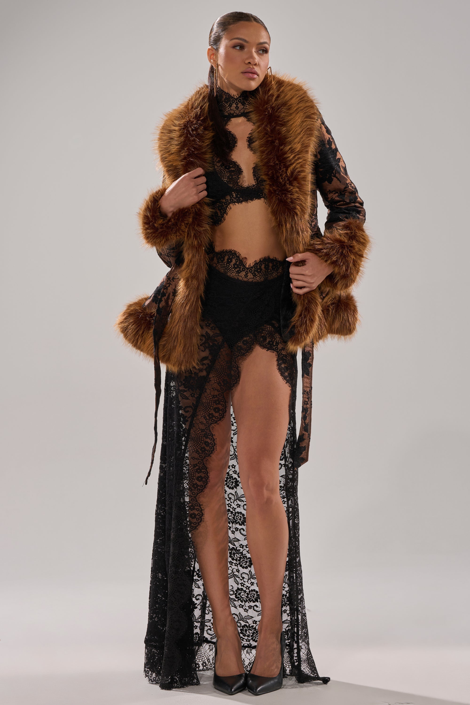 KENZY FUR TRIM MOTO IN JACQUARD