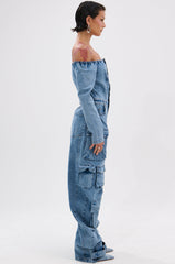 ARI LONG SLEEVE CARGO DENIM JUMPSUIT