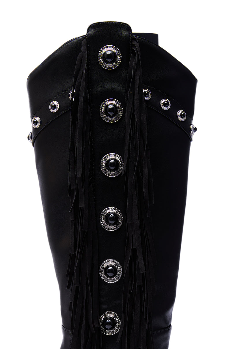 AZALEA WANG PELAGIANA BLACK WESTERN POINTED TOE STILETTO BOOT
