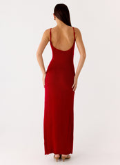 Palm Breeze Flower Crochet Maxi Dress - Burnt Red