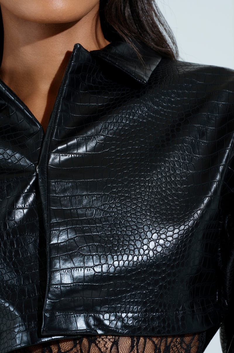 NATALIA CROCODILE PU BUTTON DOWN SHIRT