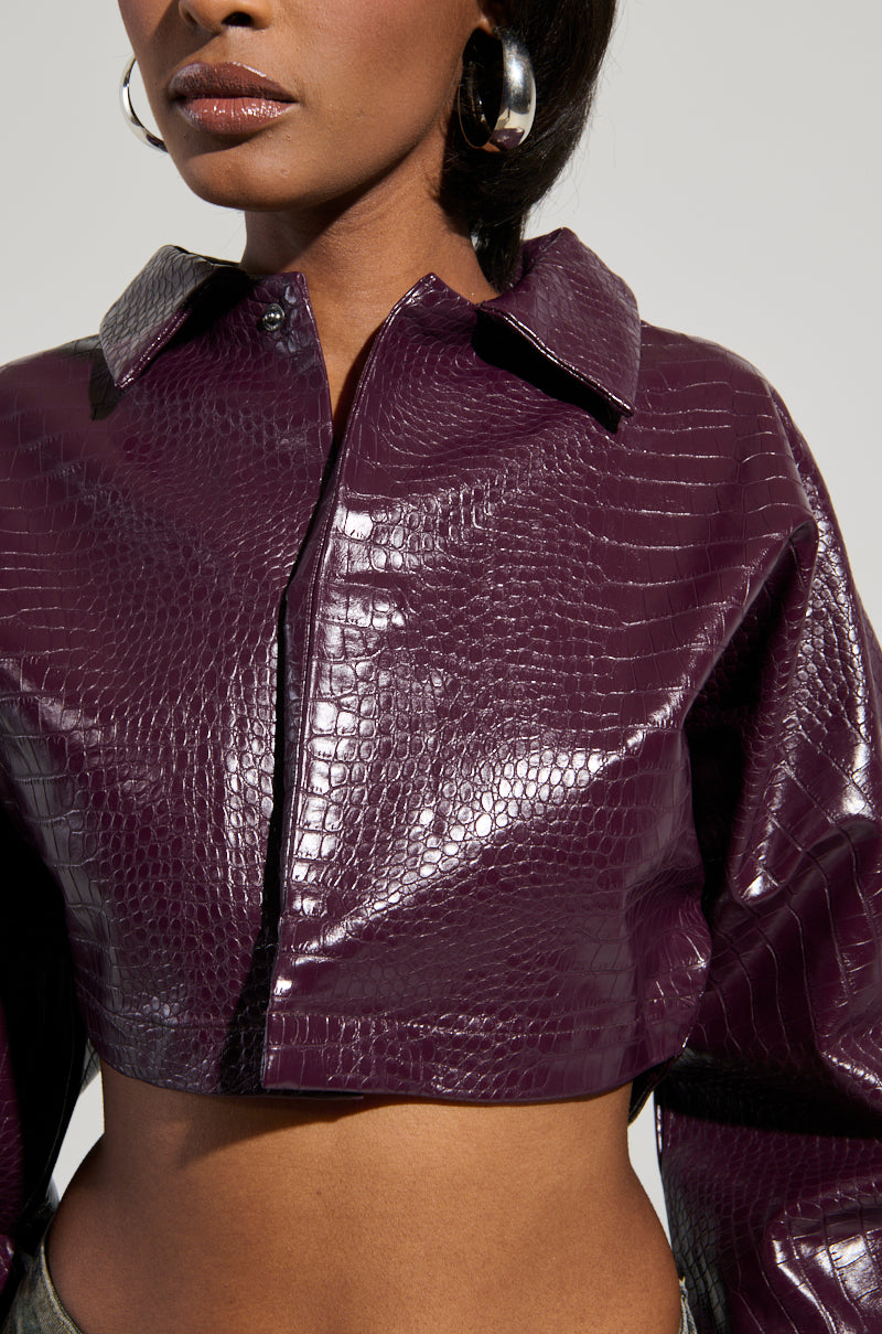 NATALIA CROCODILE PU BUTTON DOWN SHIRT