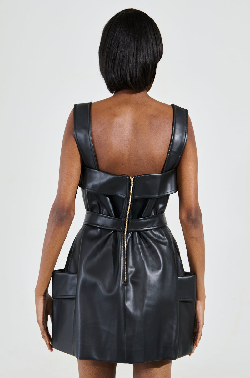 MY MOMENT PU EMBELLISHED MINI DRESS