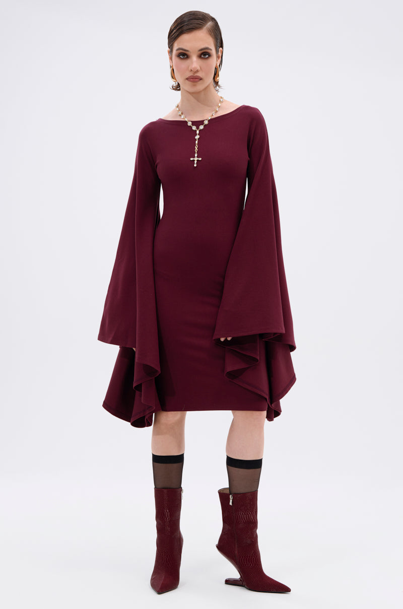 MEET ME IN THE BALLROOM MIDI DRESS IN BURGUNDY