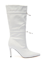 AZALEA WANG SEANNA IVORY CINCHED STILETTO BOOTIE