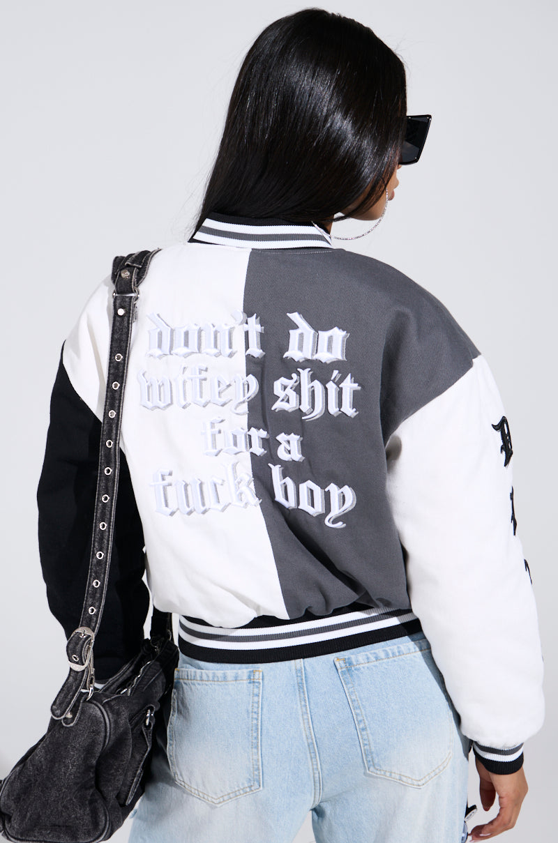 NOT YOUR BABE EMBROIDERED BOMBER