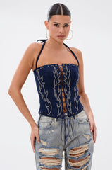 KIMMY LACE UP DENIM CORSET
