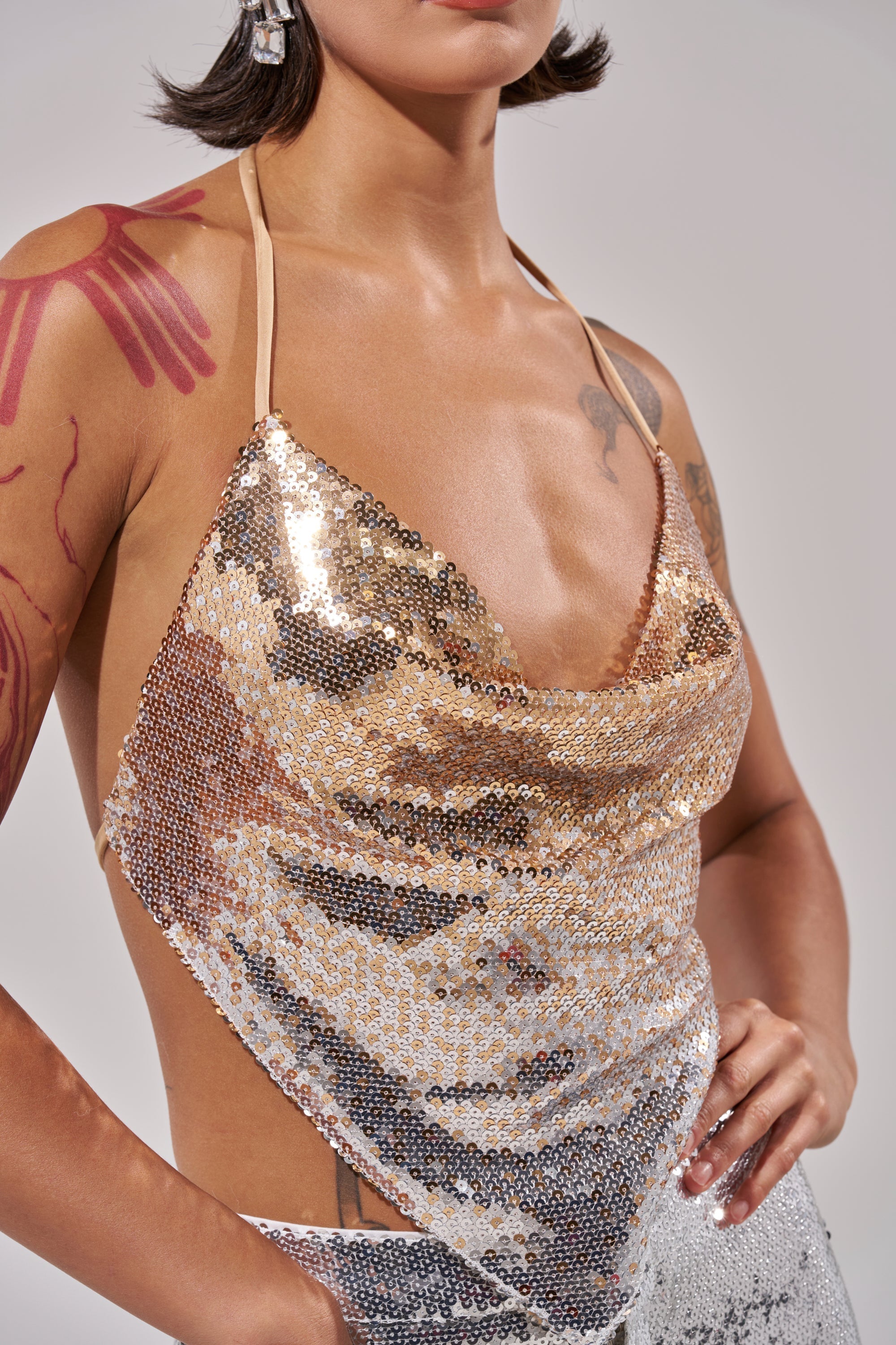 GALAXY OMBRE SEQUIN HALTER TOP