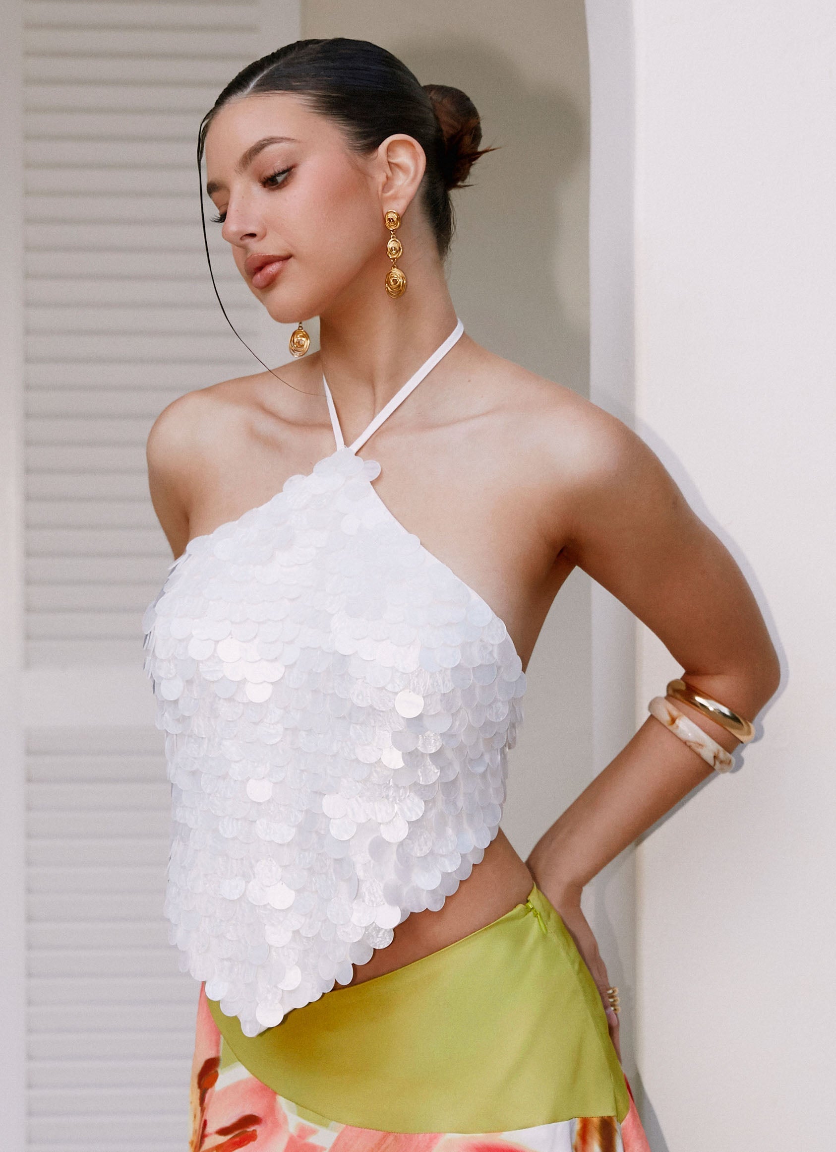 Tijana Beaded Halter Top - Ivory
