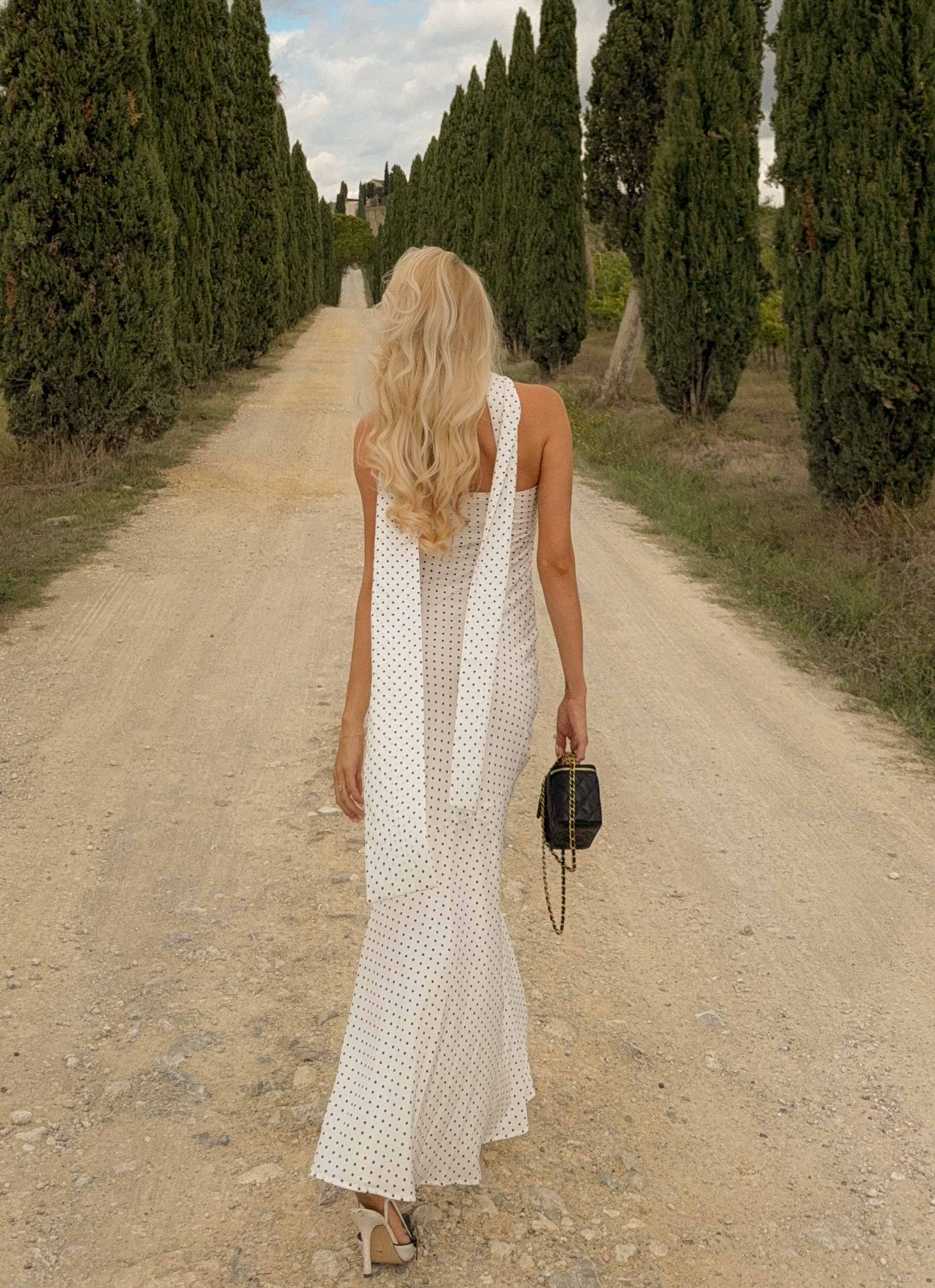 Under The Pagoda Maxi Dress - White Polkadot