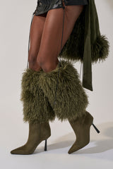 AZALEA WANG VENDRISS OLIVE STILETTO FUR BOOTIE