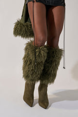 AZALEA WANG VENDRISS OLIVE STILETTO FUR BOOTIE