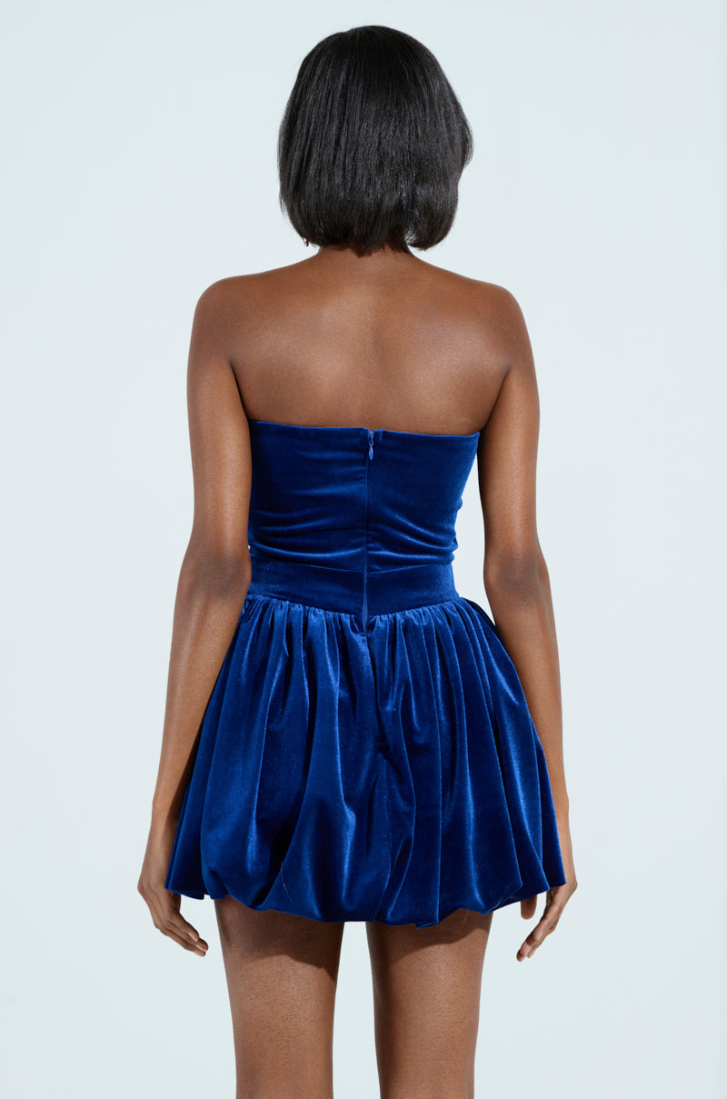 FEEL SOMETHING VELVET MINI DRESS IN BLUE