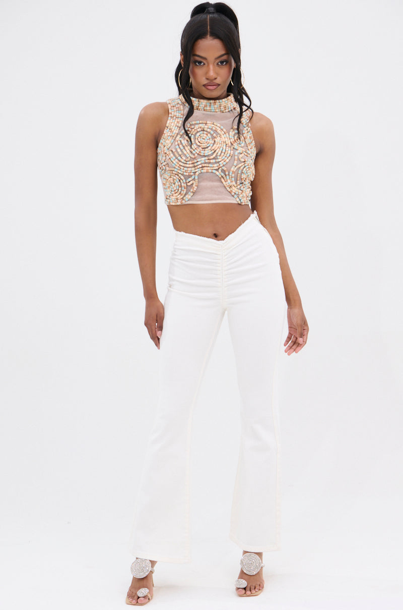 ISLAND VIBES MOCK NECK TEXTURED SLEEVELESS TOP