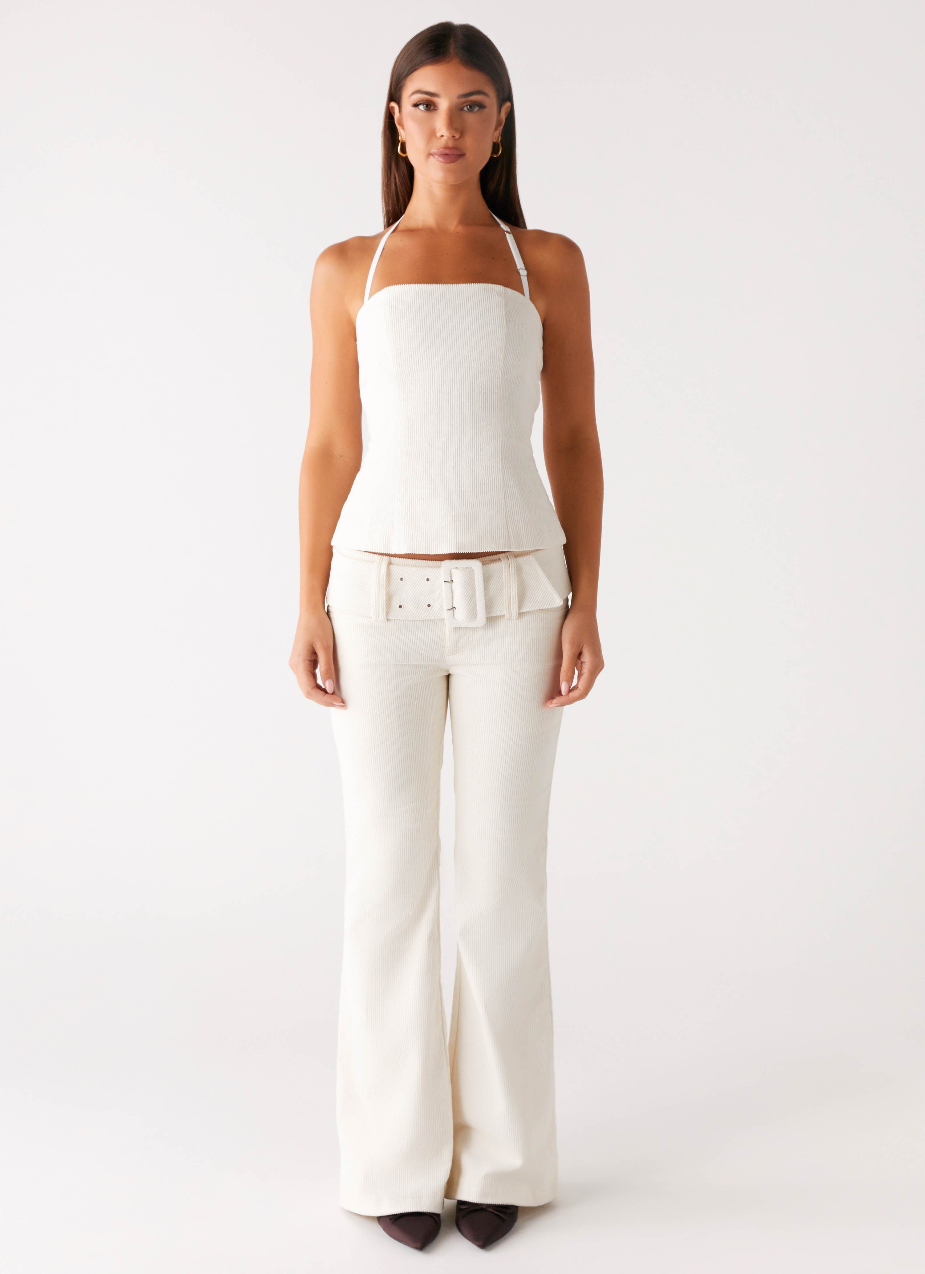 Zadie Low Rise Cord Jeans - Pearl