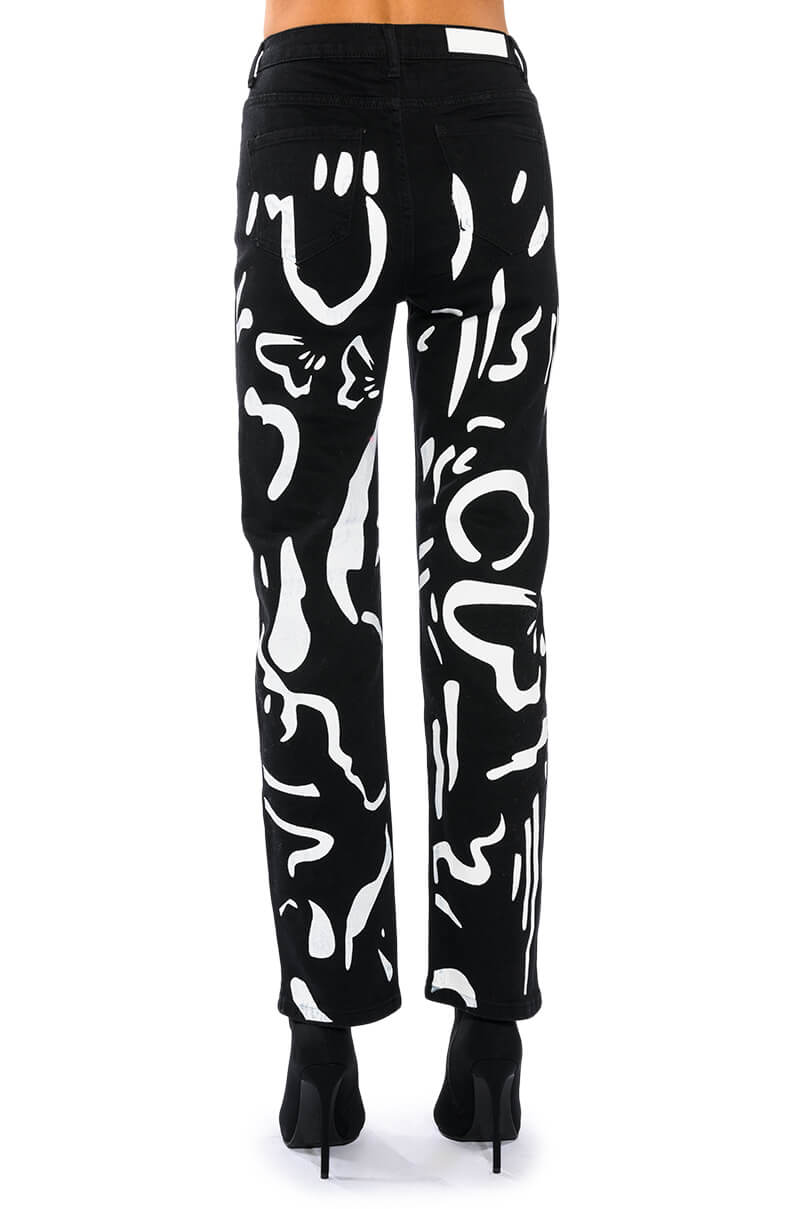 ABSTRACT PAINTED HIGH WAISTED WIDE LEG JEAN