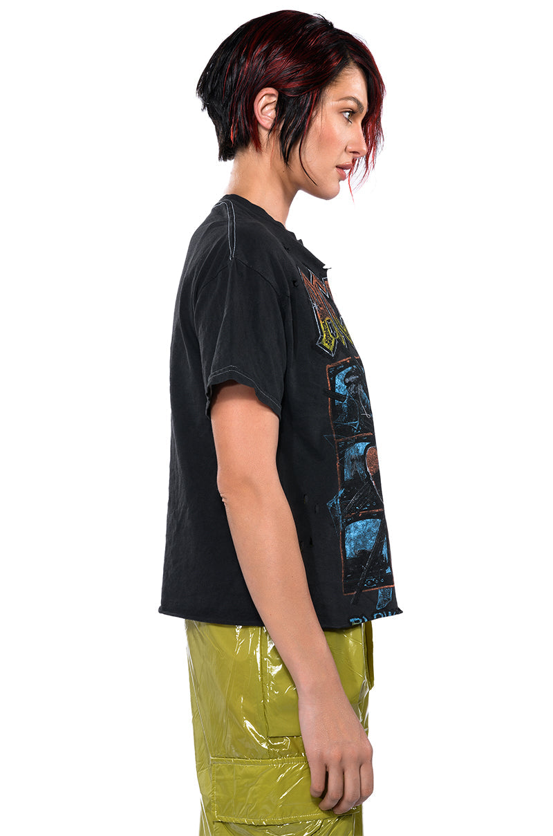 AC DC CROPPED SHREDDED TSHIRT