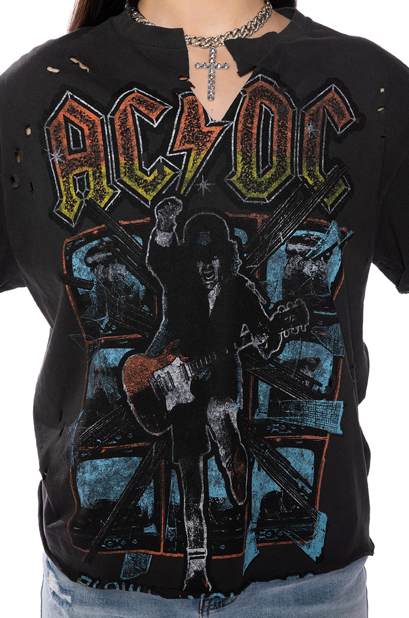AC DC CROPPED SHREDDED TSHIRT