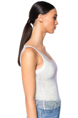 ANGEL VIBES RHINESTONE MESH TANK IN SILVER