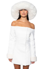 APRES SKI OFF SHOULDER FAUX FUR MINI DRESS
