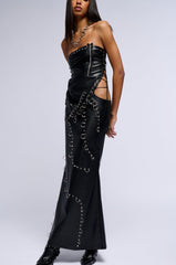 ASTIN PIERCED FAUX LEATHER MAXI SKIRT