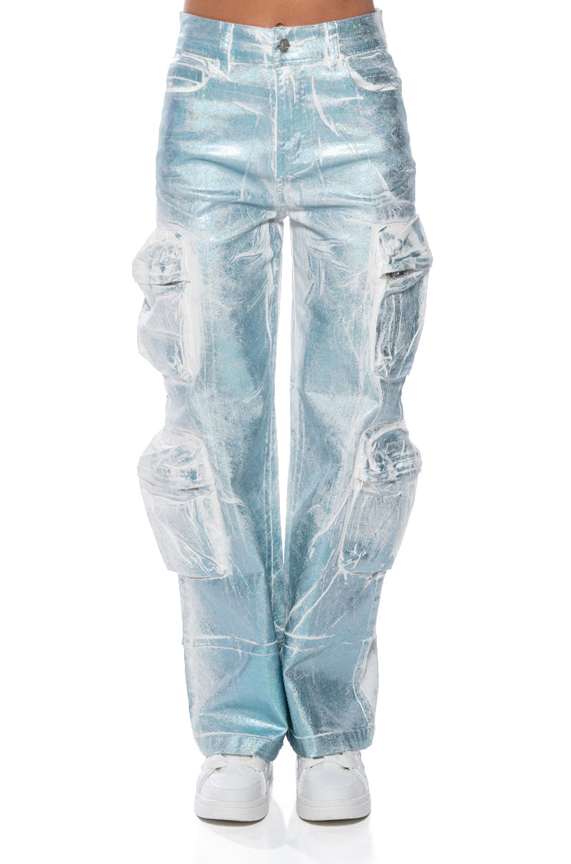 AUBREY BRUSHED METALLIC WIDE LEG CARGO JEANS