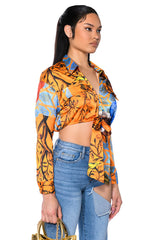 AUDREY PRINTED TIE FRONT BLOUSE