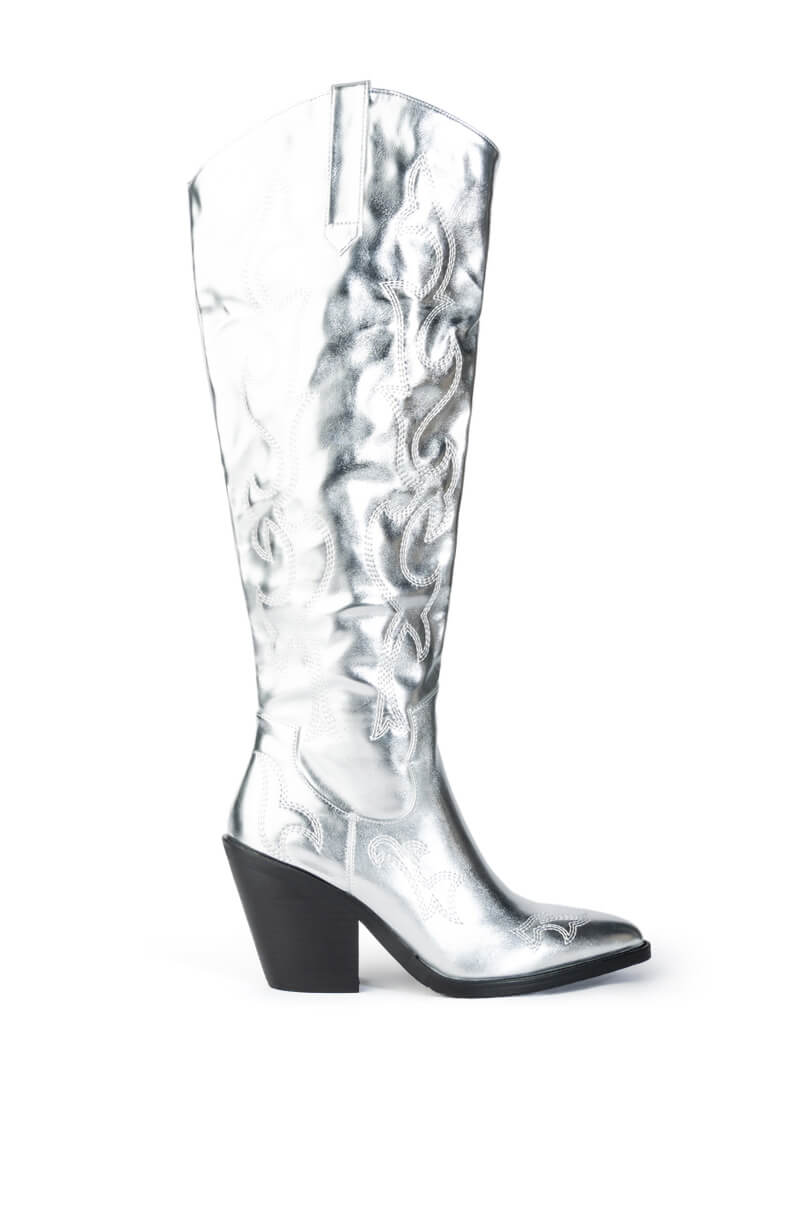 AZALEA WANG MIMI METALLIC WESTERN BOOT IN SILVER